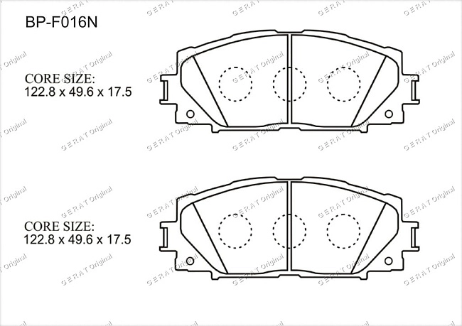 картинка Передние тормозные колодки Gerat BP-F016N (Lexus CT200/ 
Toyota Belta, Corolla, Premio, Prius, Vios, Vitz, Yaris) магазин  StreetTuning 