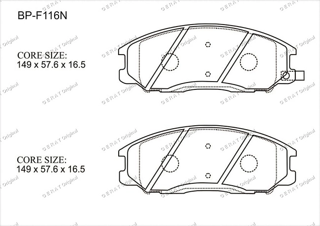 картинка Передние тормозные колодки Gerat BP-F116N (Hyundai Grandeur, Santa Fe/ 
Kia Sorento, ) магазин  StreetTuning 