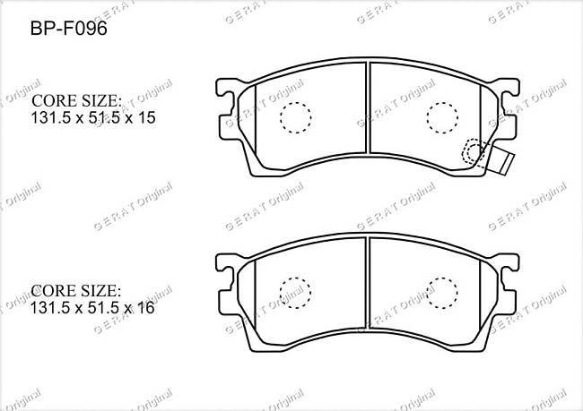 картинка Передние тормозные колодки Gerat BP-F096 (Mazda 323F, 626, Eunos, MX 6, Premacy, Xedos 6, Xedos 9) магазин  StreetTuning 