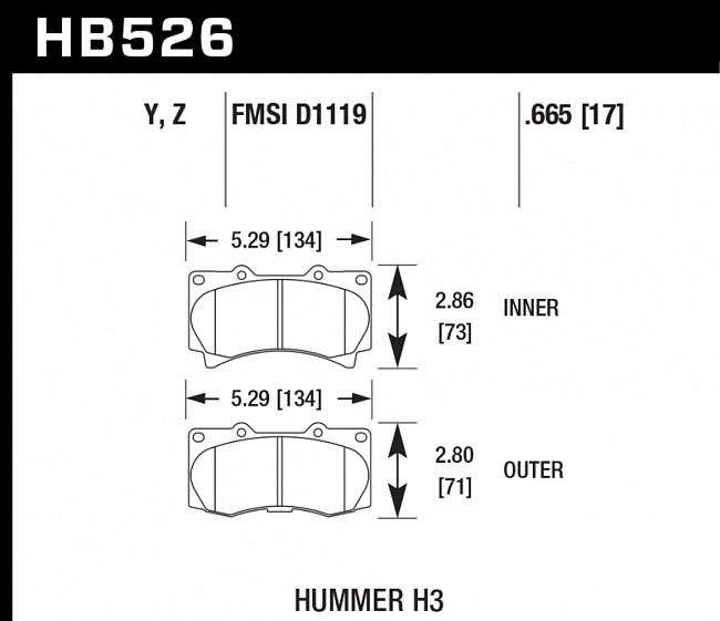 картинка Колодки тормозные HB526Y.665 HAWK LTS передние  Hummer H3 магазин  StreetTuning 
