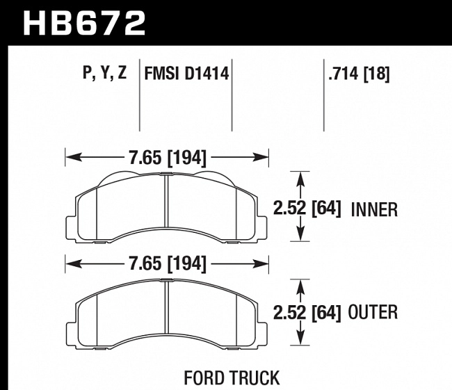 картинка Колодки тормозные HB672Y.714 HAWK LTS, Ford F-150 2010-2013 магазин  StreetTuning 