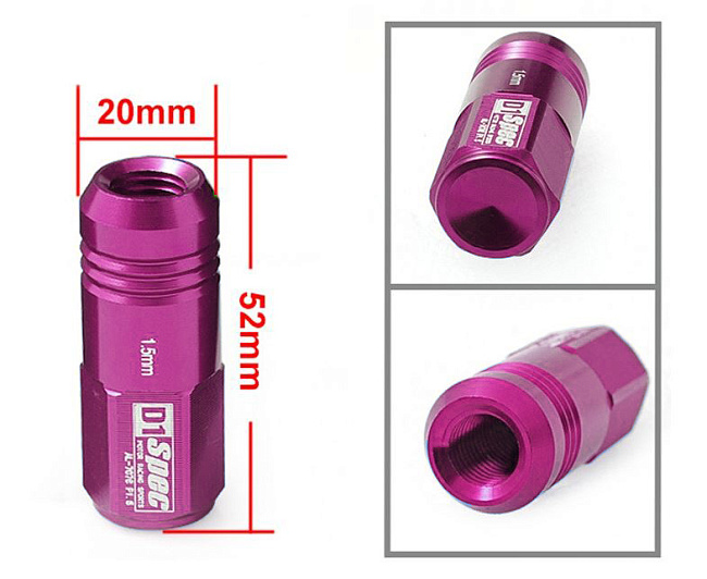 картинка Комплект гаек D1 Spec 52 мм закрытые, фиолетовые М12 х 1.5 магазин  StreetTuning 