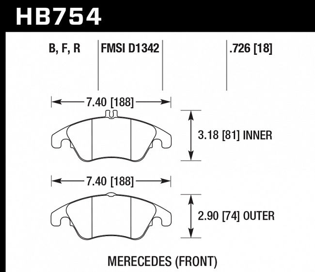 картинка Колодки тормозные HB754B.726 HAWK Street 5.0 MB SLK R172; CLS C218; E W212; магазин  StreetTuning 