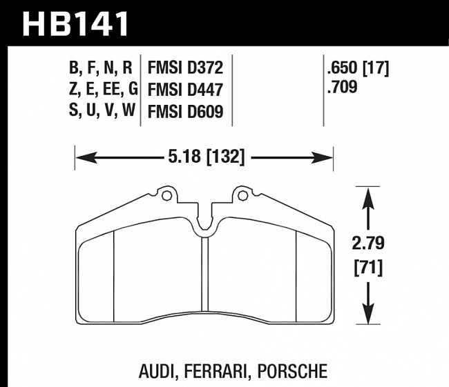 картинка Колодки тормозные HB141N.650 HAWK HP+  Brembo S4 / Stop Tech ST магазин  StreetTuning 