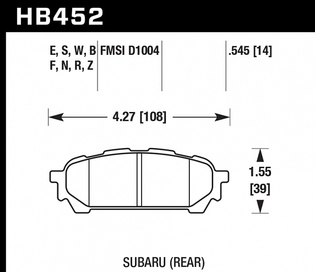 картинка Колодки тормозные HB452F.545 HAWK HPS задние Subaru Forester, Impreza, Legacy магазин  StreetTuning 
