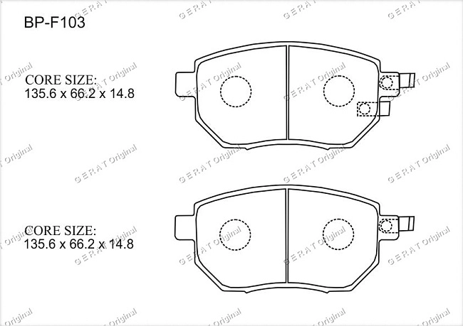 картинка Передние тормозные колодки Gerat BP-F103 (Infiniti FX35, FX45/
Nissan Altima, Maxima, Murano) магазин  StreetTuning 