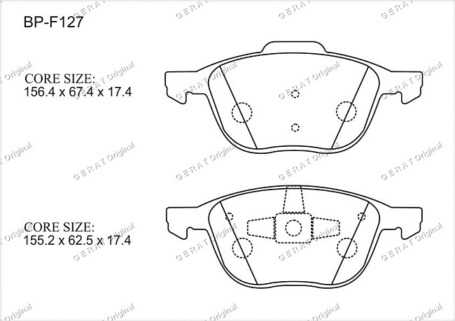 картинка Передние тормозные колодки Gerat BP-F127 (Ford Focus, Focus C-MAX/ 
Mazda 3, 5/ 
Volvo S40, V50) магазин  StreetTuning 