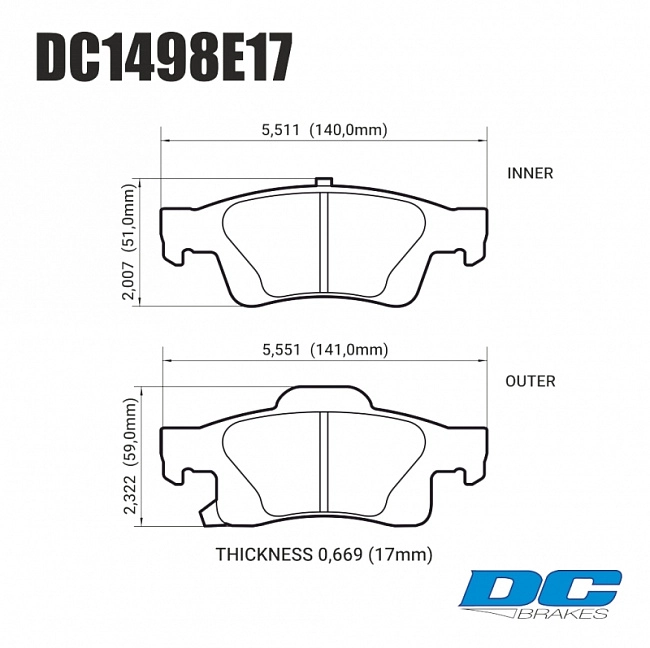 картинка Колодки тормозные DC1498E17 DC Brakes RT.2 задние Jeep Grand Cherokee WK2/Dodge Durango 201 магазин  StreetTuning 