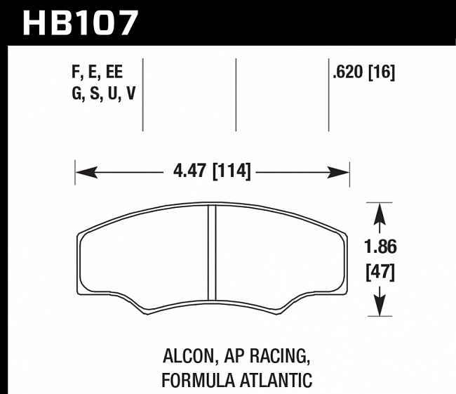 картинка Колодки тормозные HB107V.620 HAWK HT-14 ALCON H type; AP RACING; HPB тип 5; PROMA 4 порш магазин  StreetTuning 