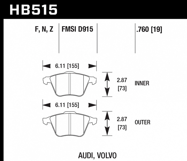 картинка Колодки тормозные HB515F.760 HAWK HPS передние Audi / VW магазин  StreetTuning 
