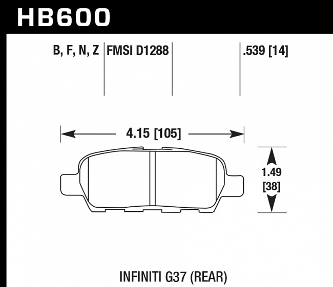 картинка Колодки тормозные HB600B.539 HAWK Street 5.0 задние Infiniti EX, G, M, FX магазин  StreetTuning 