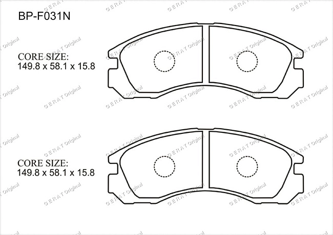 картинка Передние тормозные колодки Gerat BP-F031N (Mitsubishi Diamante, Galant, Lancer, Montero Sport, Outlander, Pajero Sport, Space Gear, Space Runner, Space Wagon) магазин  StreetTuning 