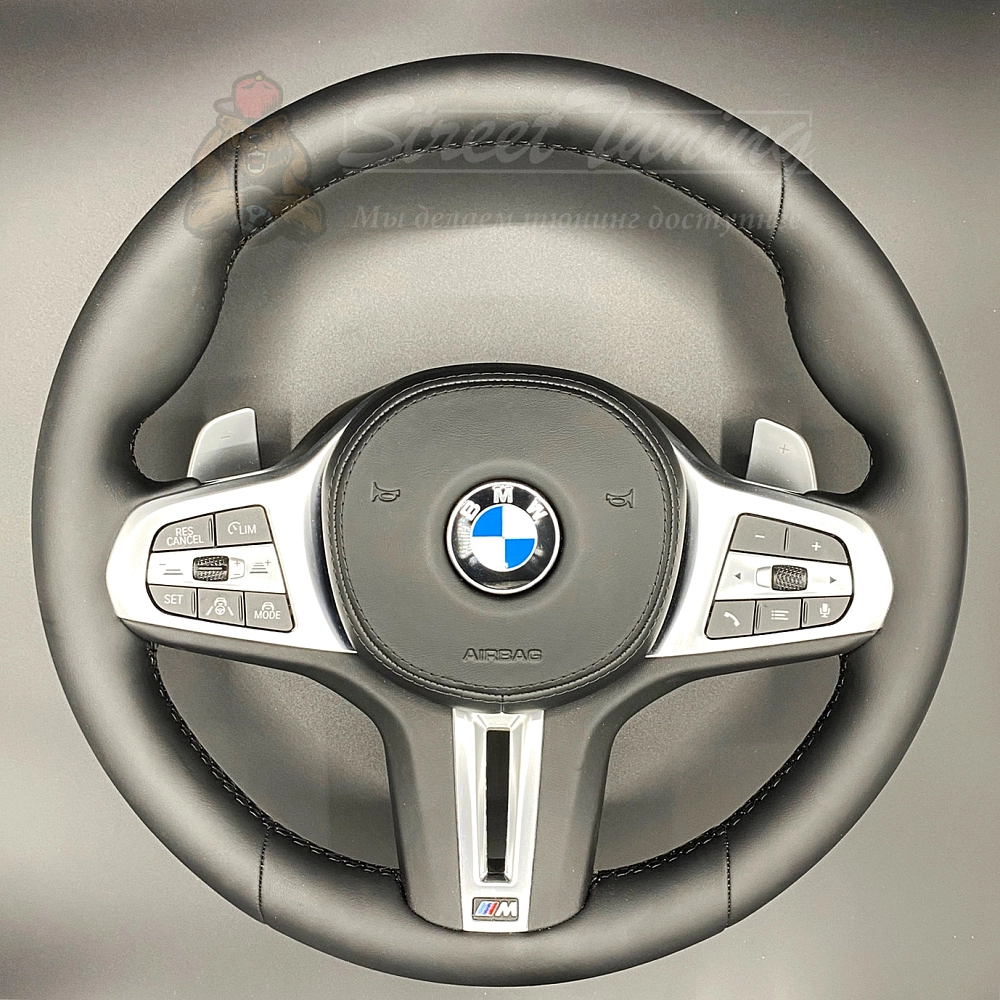 картинка Руль BMW M G30 с подушкой в стиле M3, эко-кожа, без подогрева от магазина  StreetTuning