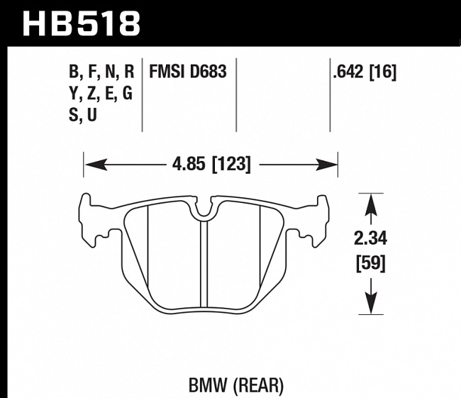 картинка Колодки тормозные HB518F.642 HAWK HPS задние BMW  3' (E46), M3 (E46), 5 (E39), X3 (E83) магазин  StreetTuning 