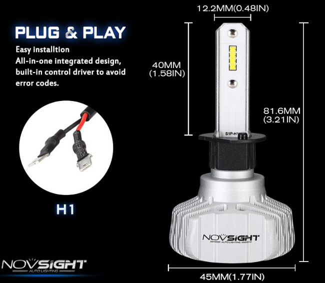 картинка Светодиодные лампы Novsight N15 цоколь H1 10000LM магазин  StreetTuning 