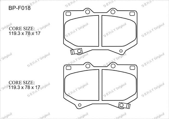картинка Передние тормозные колодки Gerat BP-F018 (Toyota Land Cruiser, 
Sequoia, 
Tundra) магазин  StreetTuning 