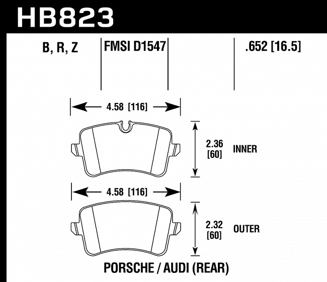 картинка Колодки тормозные HB823R.652 HAWK Street Race задние Audi RS5; RS7; S7; S6; Porsche Macan магазин  StreetTuning 