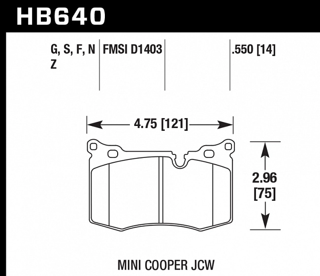 картинка Колодки тормозные HB640F.550 HAWK HPS передние MINI 2009-> JOHN COOPER WORKS магазин  StreetTuning 