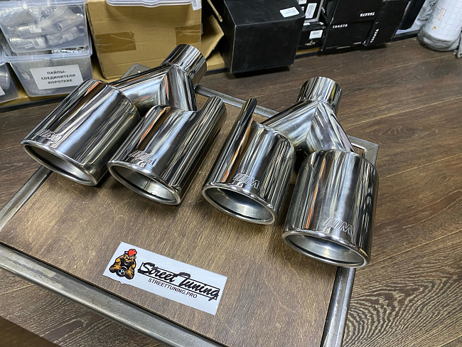 картинка Насадки на глушитель BMW M двойные комплект- 2 шт 57 х 89 мм хром магазин  StreetTuning 