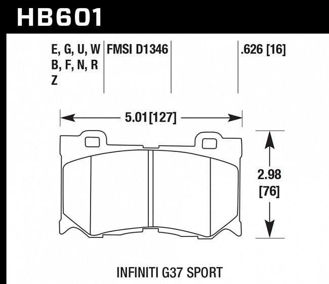 картинка Колодки тормозные HB601B.626 HAWK Street 5.0 передние INFINITI FX50/FX37/G37/ Nissan 370Z магазин  StreetTuning 