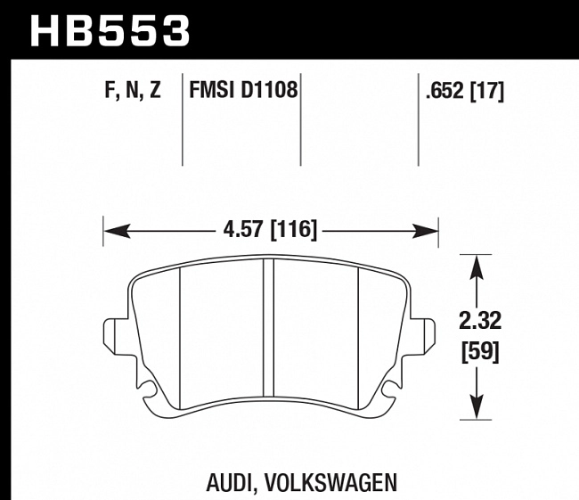 картинка Колодки тормозные HB553F.652 HAWK HPS AUDI A6 4F, A4 8E, VW, магазин  StreetTuning 