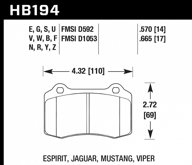 картинка Колодки тормозные HB194F.570 HAWK HPS  Brembo тип A, C, F / JBT CM4P1 магазин  StreetTuning 