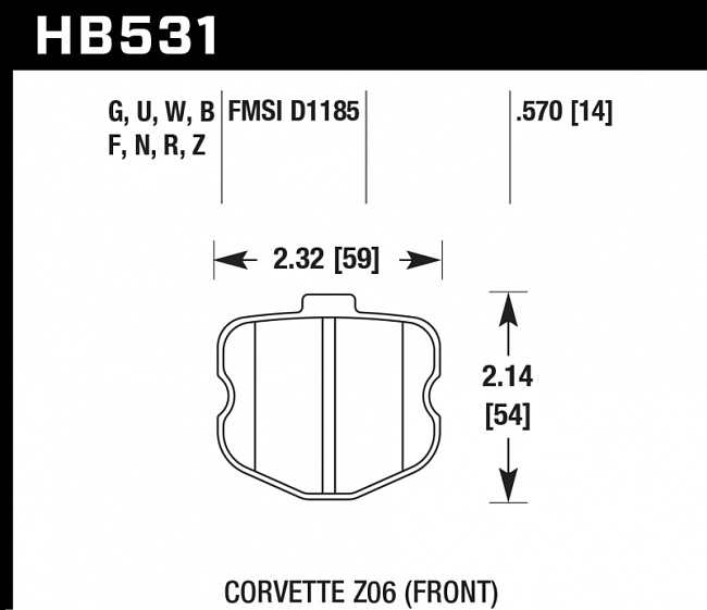 картинка Колодки тормозные HB531B.570 HAWK Street 5.0  Corvette Z06 2006-2013 магазин  StreetTuning 