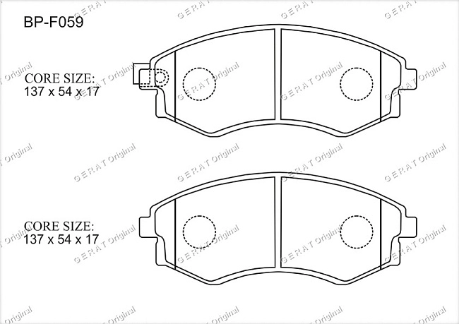 картинка Передние тормозные колодки Gerat BP-F059 (Hyundai Elantra, Lantra, Sonata/ 
Kia Magentis, Optima/
Nissan Prairie, Serena) магазин  StreetTuning 
