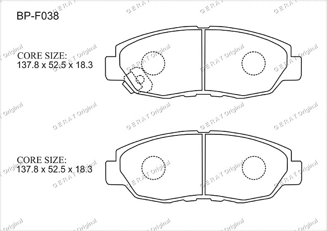 картинка Передние тормозные колодки Gerat BP-F038 (Honda Accord, Civic, 
CR-V) магазин  StreetTuning 