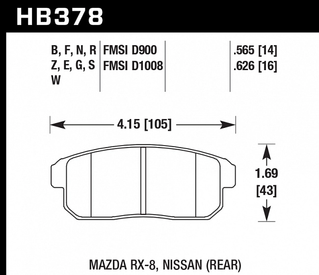 картинка Колодки тормозные HB378F.565 HAWK HPS Mazda RX-8, Nissan (Rear) 14 mm магазин  StreetTuning 