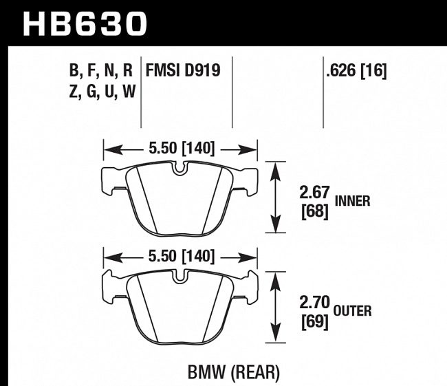 картинка Колодки тормозные HB630F.626 HAWK HPS задние BMW 5 (E60), M3 (E92),  M5, (E63) All, 7 (E65, E66) All магазин  StreetTuning 
