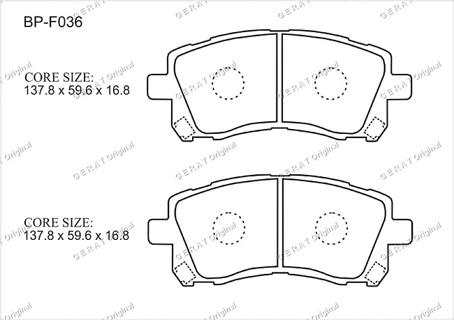 картинка Передние тормозные колодки Gerat BP-F036 (Subaru Forester, 
Impreza,Legacy, 
Outback) магазин  StreetTuning 