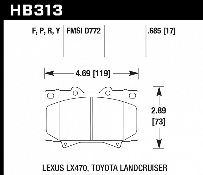 картинка Колодки тормозные HB313F.685 HAWK HPS передние LEXUS LX470 / TOYOTA LC100 магазин  StreetTuning 