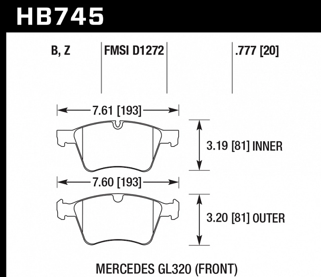 картинка Колодки тормозные HB745B.777 HAWK Street 5.0 перед  MB M W164; R W251; GL W164 магазин  StreetTuning 