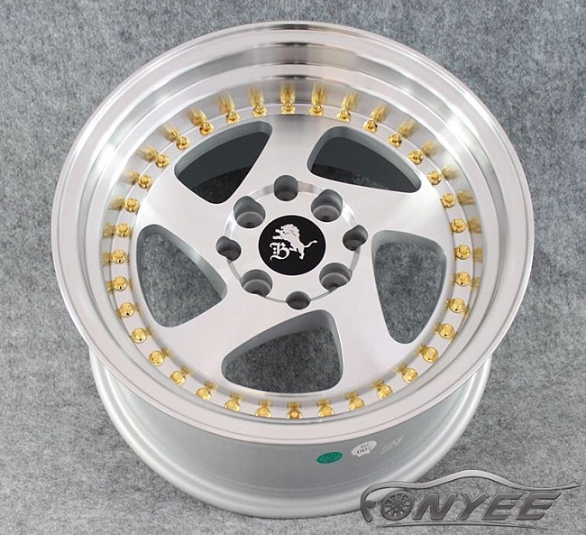 картинка Новые диски Rotiform TMB Flat R15 4х100/108 ET30 J7 серебро + золотистые болтики магазин  StreetTuning 