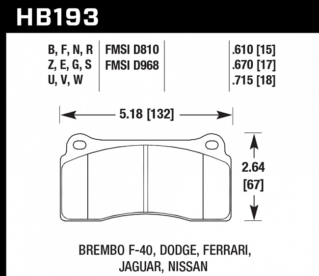 картинка Колодки тормозные HB193B.670 HAWK Street 5.0  Brembo тип B, H, P / Rotora FC4 / Nissan GTR R35 магазин  StreetTuning 