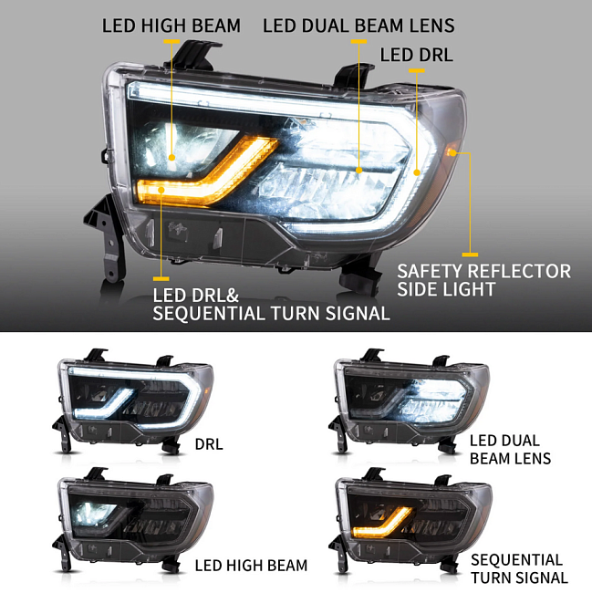 картинка Передние LED фары для Toyota Tundra 07-13г / Toyota Sequoia 07-17г магазин  StreetTuning 