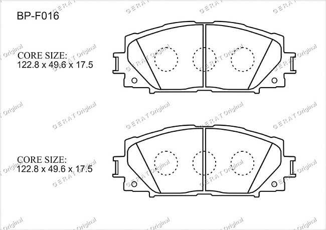 картинка Передние тормозные колодки Gerat BP-F016 (Toyota Corolla, 
Prius, 
Vitz, 
Yaris) магазин  StreetTuning 