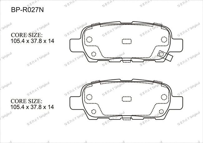 картинка Задние тормозные колодки Gerat BP-R027N (Infinitn EX35, FX35, FX45, FX50, G35, G37, M35, M45, 350Z/ Nissan Altima, Dualis, Elgrand, Fuga, Maxima, Murano, Presage, Primera, Qashqai, Quest, Rogue, Sentra, Skyline, Teana, Tiida, Versa, X-Trail/ 
Suzuki Escud магазин  StreetTuning 