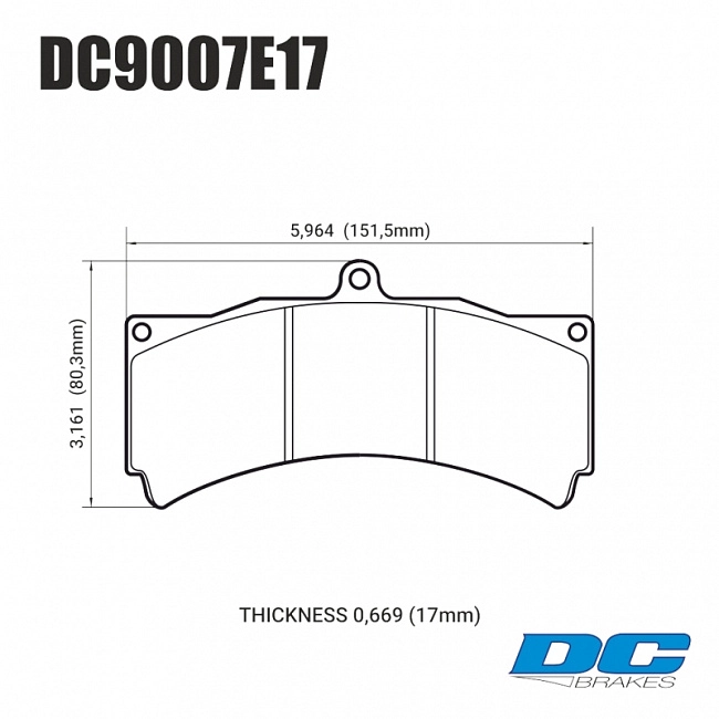 картинка Колодки тормозные DC9007E17 DC Brakes RT.2 PROMA 6 порш, Stop Tech, JBT, Alcon, HPB, XYZ 18 mm магазин  StreetTuning 