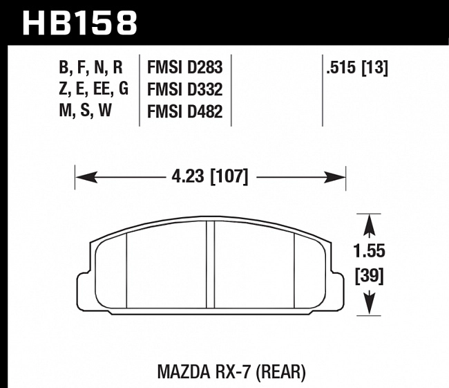картинка Колодки тормозные HB158B.515 HAWK Street 5.0 Mazda RX-7 задние магазин  StreetTuning 