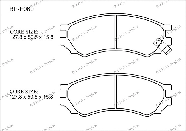 картинка Передние тормозные колодки Gerat BP-F060 (Nissan Bluebird, Primera,
Serena, Vanette) магазин  StreetTuning 