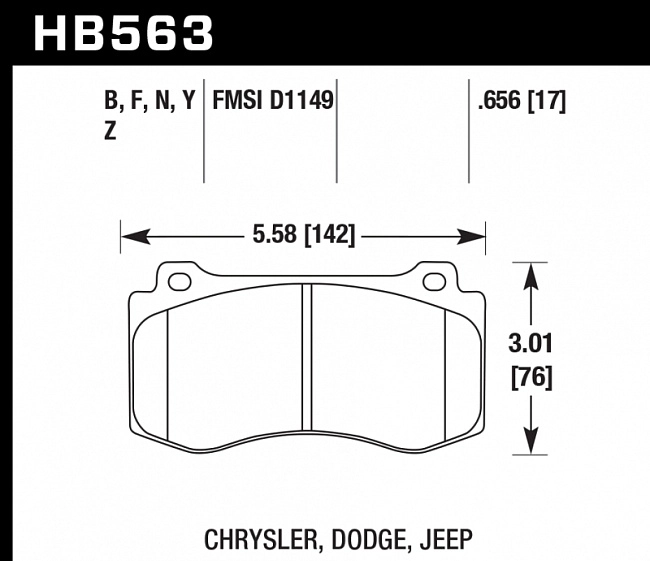картинка Колодки тормозные HB563B.656 HAWK Street 5.0 Jeep Cherokee SRT8 2006-2010 магазин  StreetTuning 