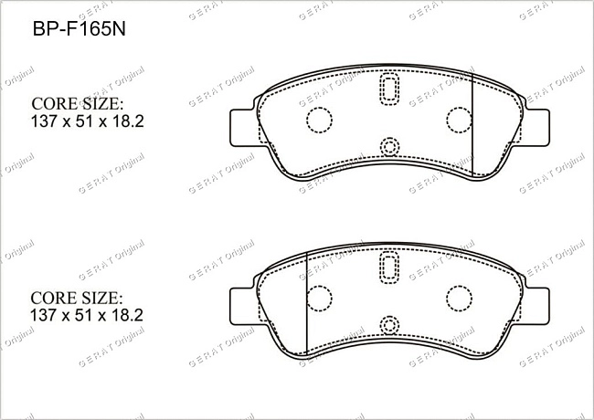 картинка Передние тормозные колодки Gerat BP-F165N (Citroёn С4/ 
Peugeot 1007, 207, 307, Partner) магазин  StreetTuning 