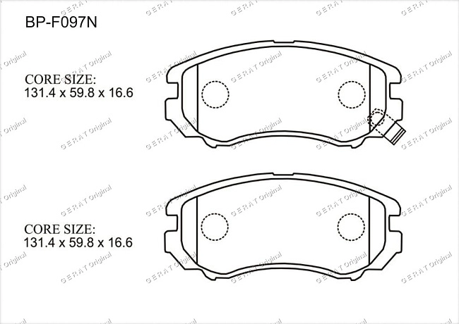 картинка Передние тормозные колодки Gerat BP-F097N (Hyundai Azera, Elantra, Grandeur, Sonata, Tiburon, Tucson/ 
Kia Magentis, Optima, Soul, Sportage) магазин  StreetTuning 