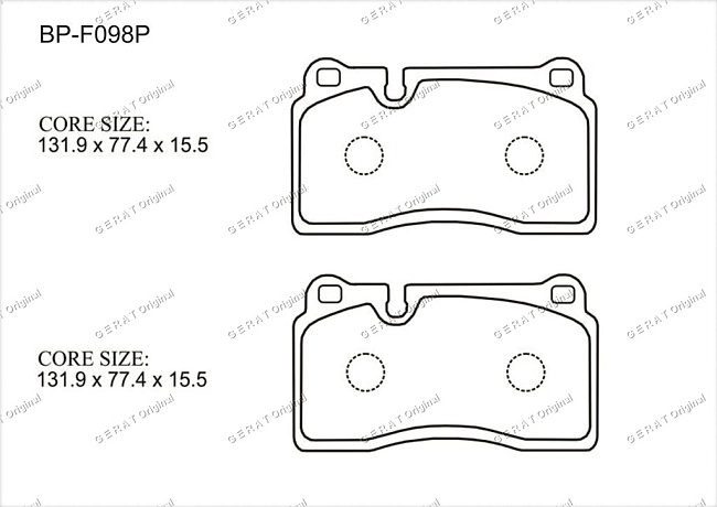 картинка Передние тормозные колодки Gerat BP-F098P (Audi TT, 
Range Rover Sport/ 
Volkswagen Touareg) магазин  StreetTuning 