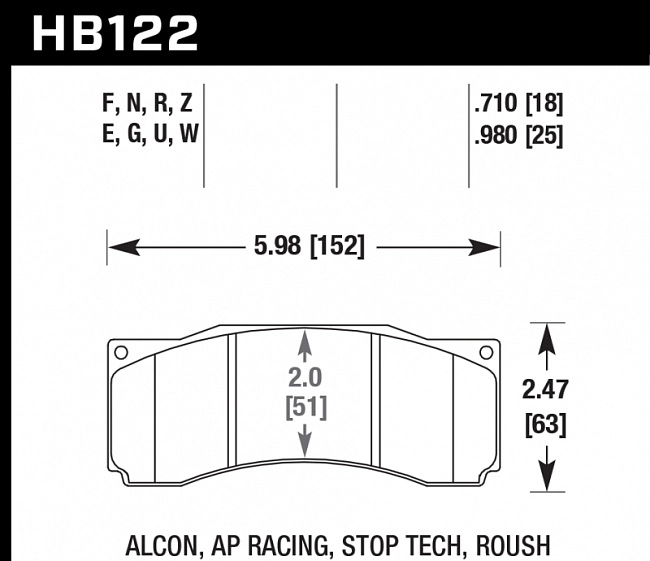 картинка Колодки тормозные HB122N.710 HAWK HP+  ALCON CAR89 / AP RACING / Stop Tech ST-60 магазин  StreetTuning 
