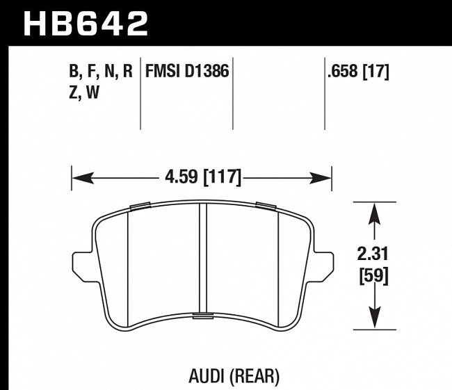 картинка Колодки тормозные HB642Z.658 HAWK Perf. Ceramic  Audi A5, A4 (1LA), Q5 магазин  StreetTuning 