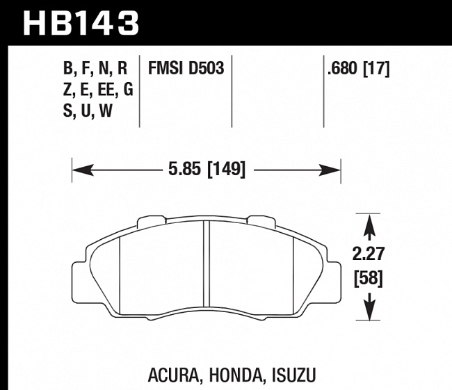 картинка Колодки тормозные HB143F.680 HAWK HPS передние HONDA магазин  StreetTuning 