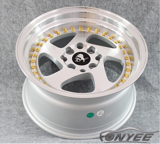 картинка Новые диски Rotiform TMB Flat R15 4х100/114,3 ET20 J8 серебро + золотистые болтики магазин  StreetTuning 